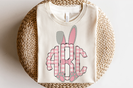 Pink Gingham Easter Bunny Monogram Graphic Tee