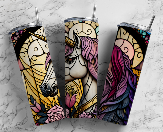 Stained Glass Unicorn Completed 20oz Skinny Tumbler