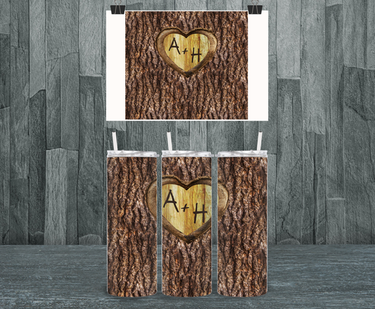 Faux Tree Carving Valentine Love Completed 20oz Skinny Tumbler