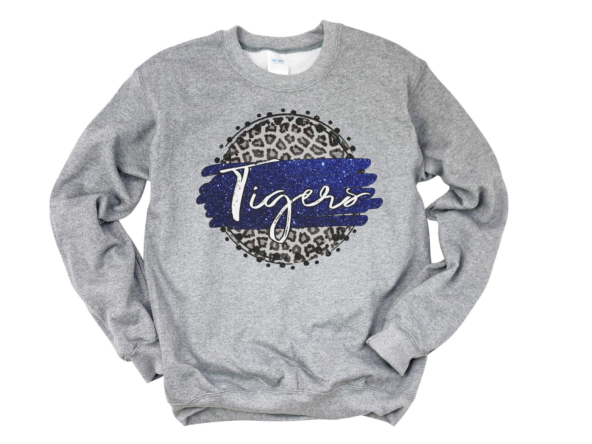 Tigers Royal Blue/white With Black Outline Graphic Tee Shirt