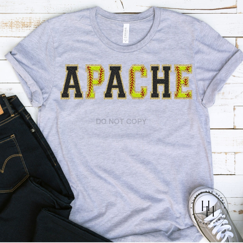Apache Black/softball Faux Chenille Letters Graphic Tee