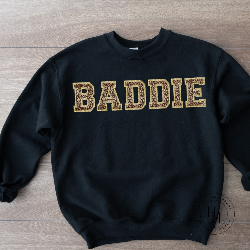 Baddie Leopard Faux Chenille Letters Graphic Tee