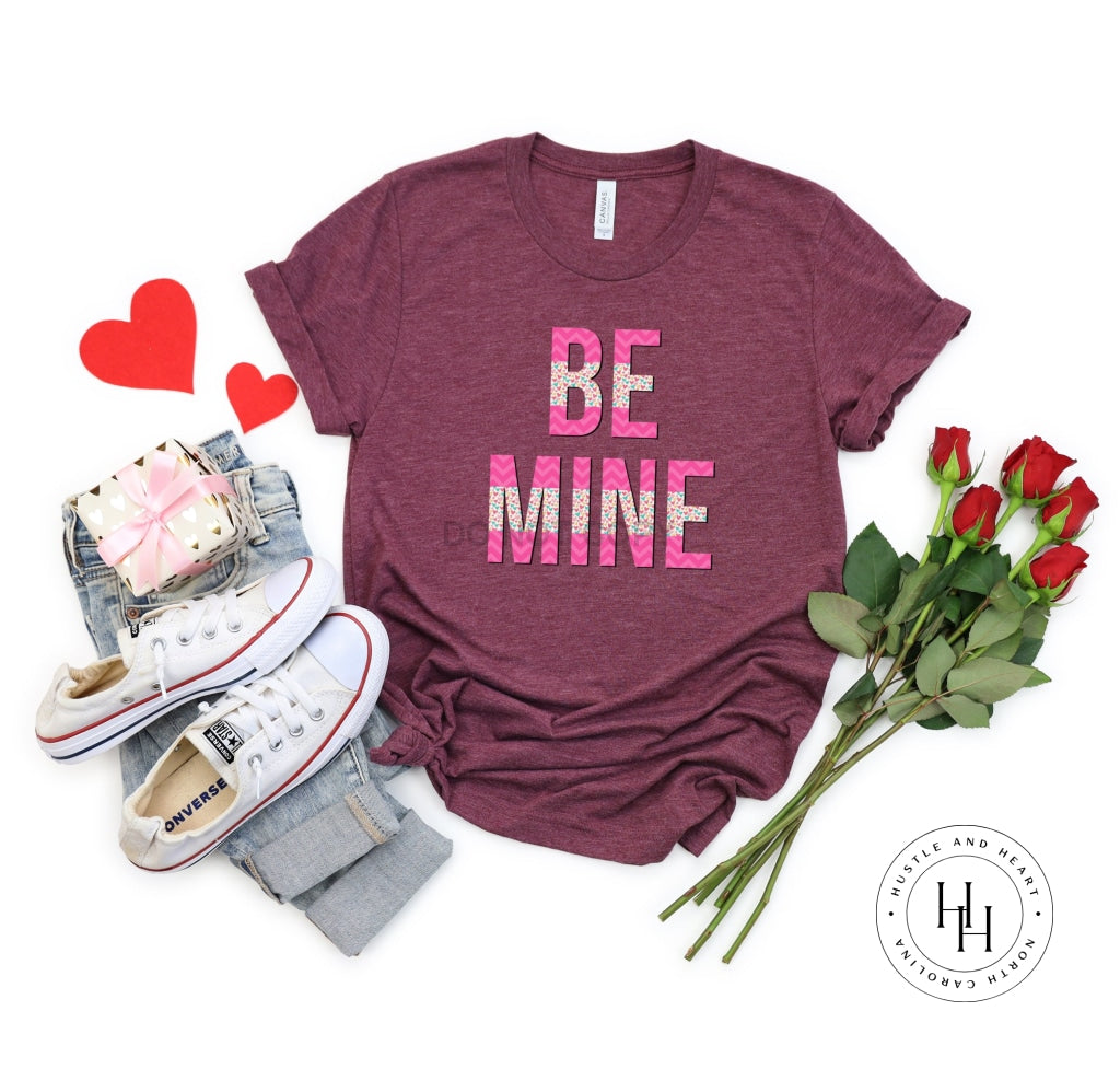 Be Mine Hot Pink And Hearts Split Graphic Tee Shirt