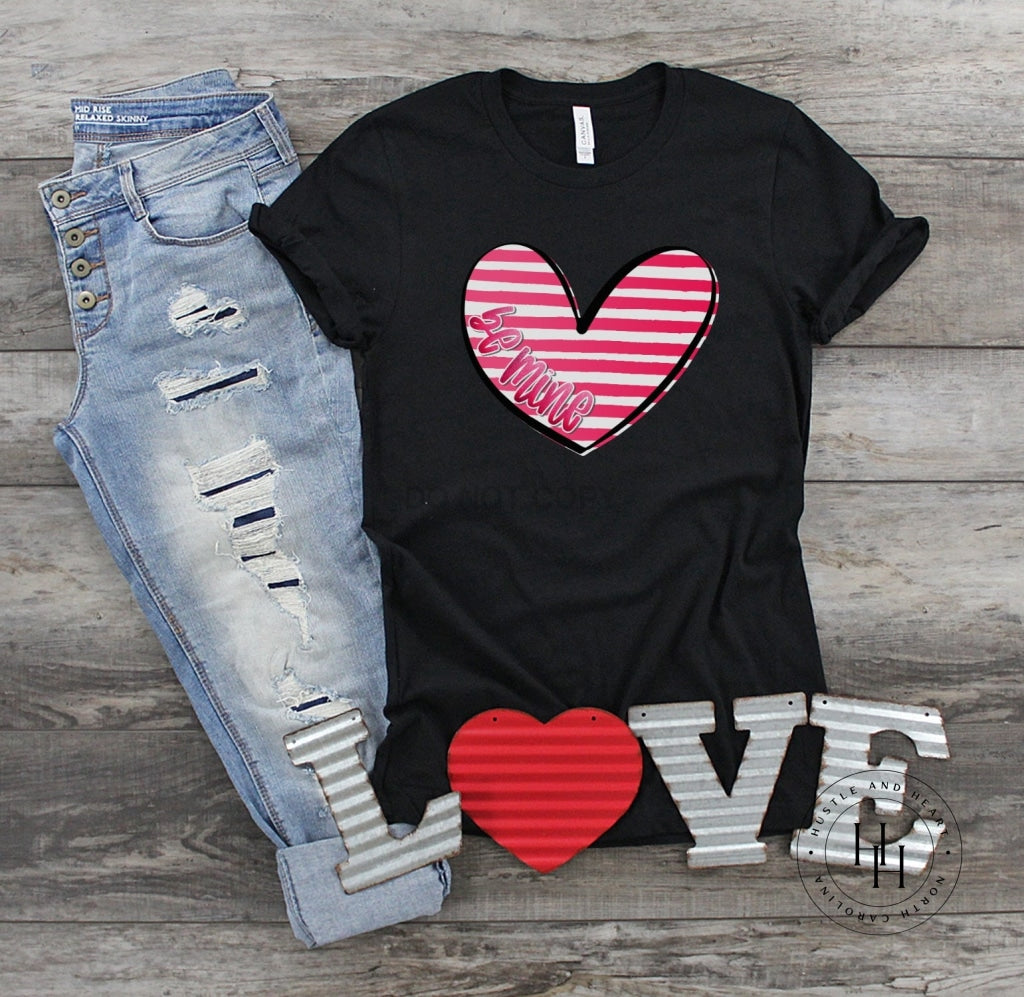 Be Mine Pink And White Striped Heart Graphic Tee Shirt