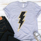 Black Lighting Bolt Faux Chenille Letters Graphic Tee