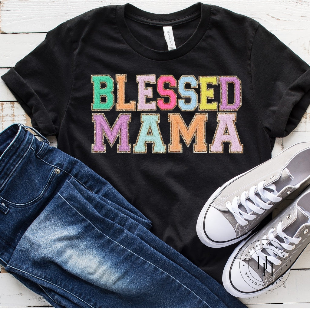 Blessed Mama Faux Chenille Letters Graphic Tee