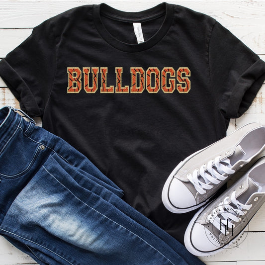 Bulldogs Basketball/gold Glitter Faux Chenille Letters Graphic Tee