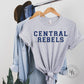 Central Rebels Royal Blue Faux Chenille Letters Graphic Tee Dtg