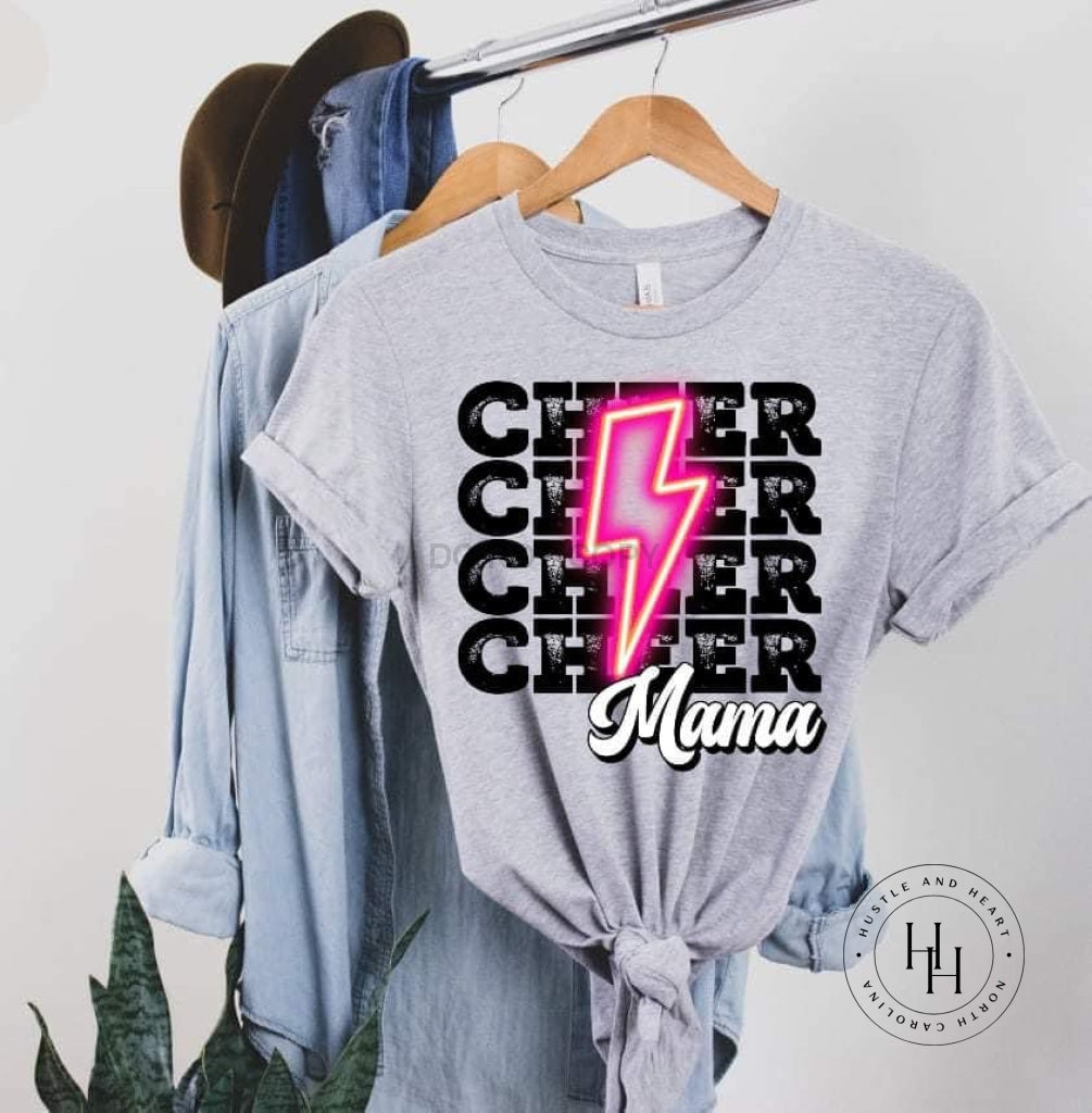 Cheer Mama Pink Neon Lightning Bolt Graphic Tee