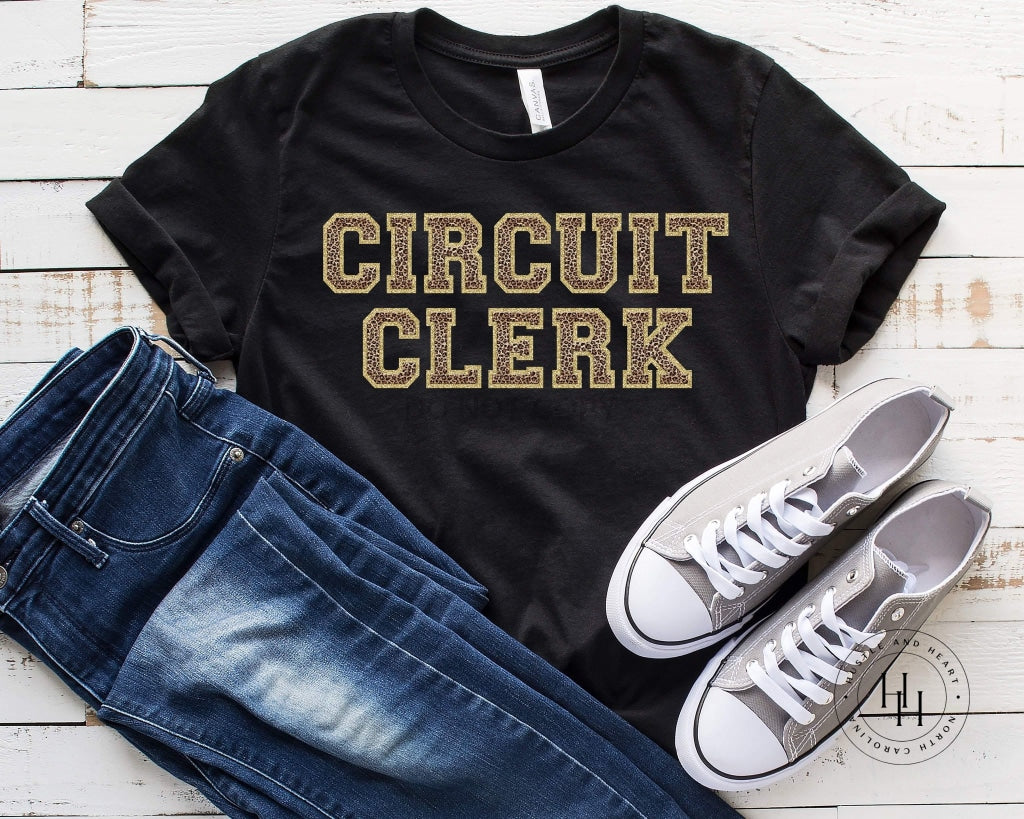 Circuit Clerk Leopard Faux Chenille Letters Graphic Tee Dtg
