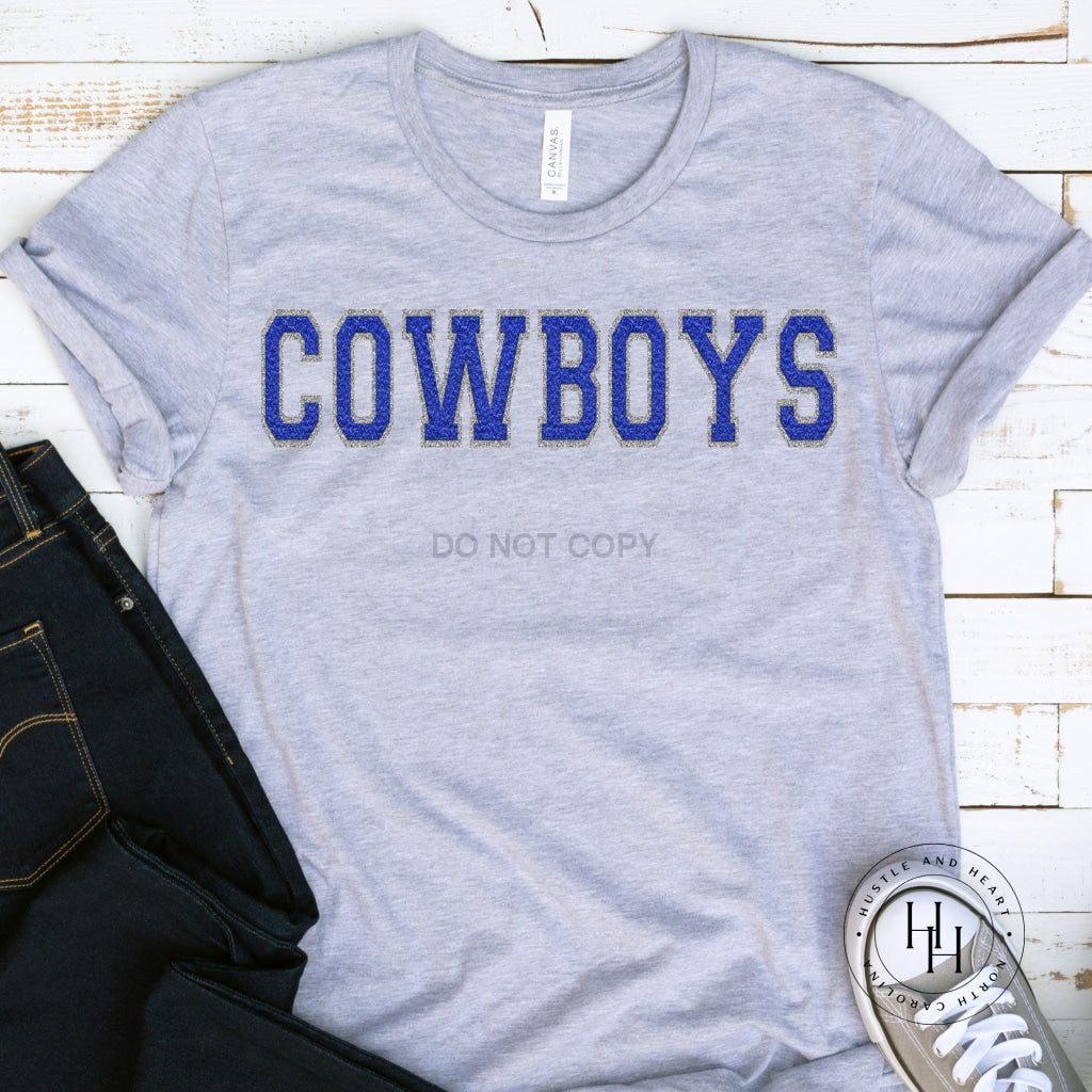 Cowboys Royal Blue/silver Faux Chenille Letters Graphic Tee