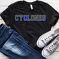 Cyclones Blue Faux Chenille Letters Graphic Tee