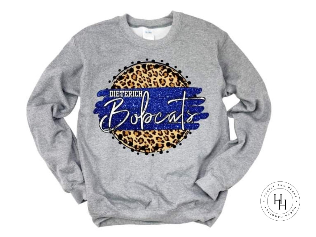 Dieterich Bobcats Blue/white Tan Leopard Graphic Tee Shirt