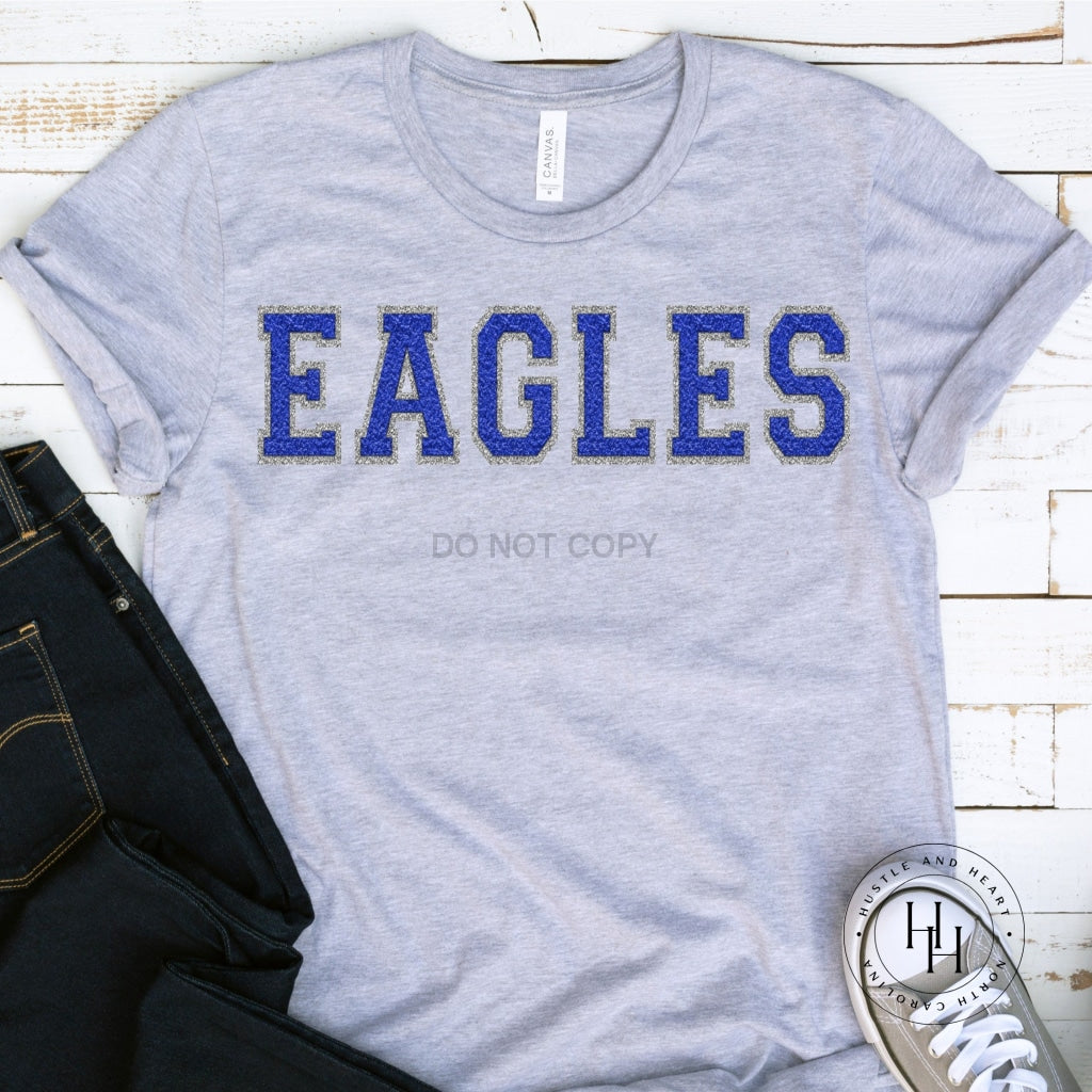 Eagles Royal/silver Faux Chenille Letters Graphic Tee