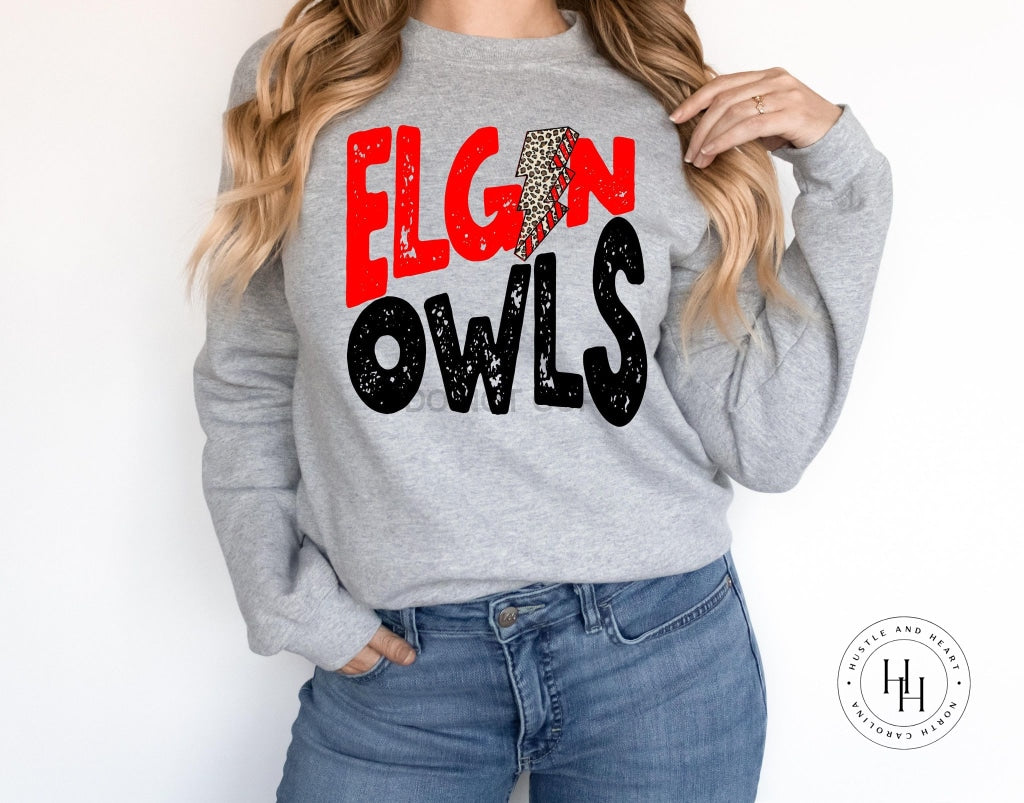 Elgin Owls Red/black Lightning Bolt Graphic Tee