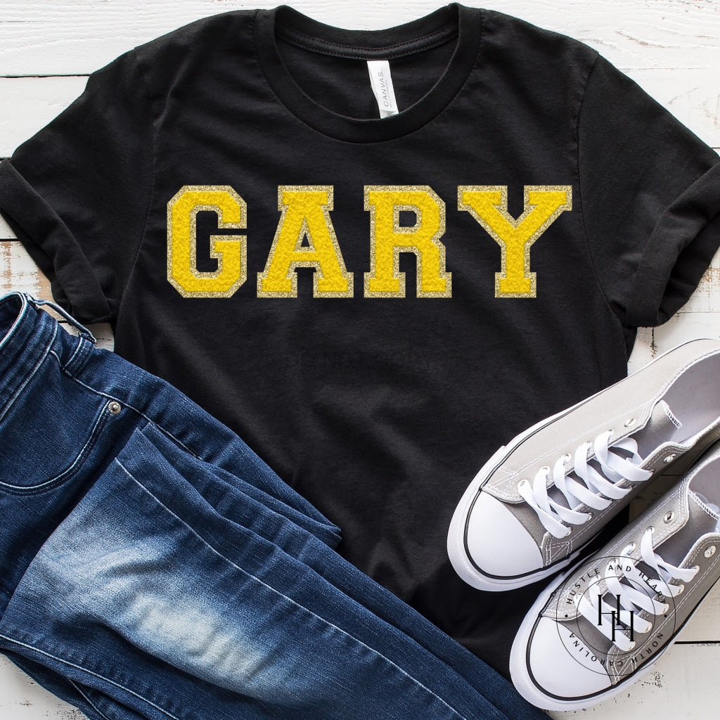 Gary Yellow Faux Chenille Letters Graphic Tee