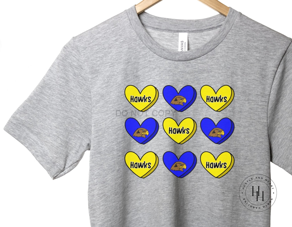Hawks Blue And Yellow Conversation Heart Graphic Tee Shirt