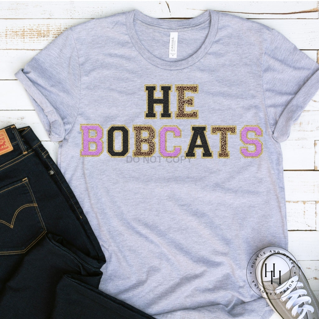 He Bobcats Grey Tee Faux Chenille Letters Graphic