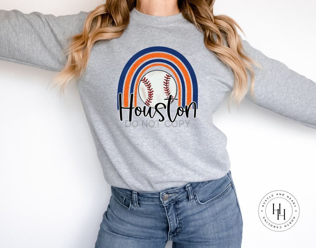 Houston Baseball Faux Glitter Rainbow Graphic Tee Unisex / Youth Small Dtg