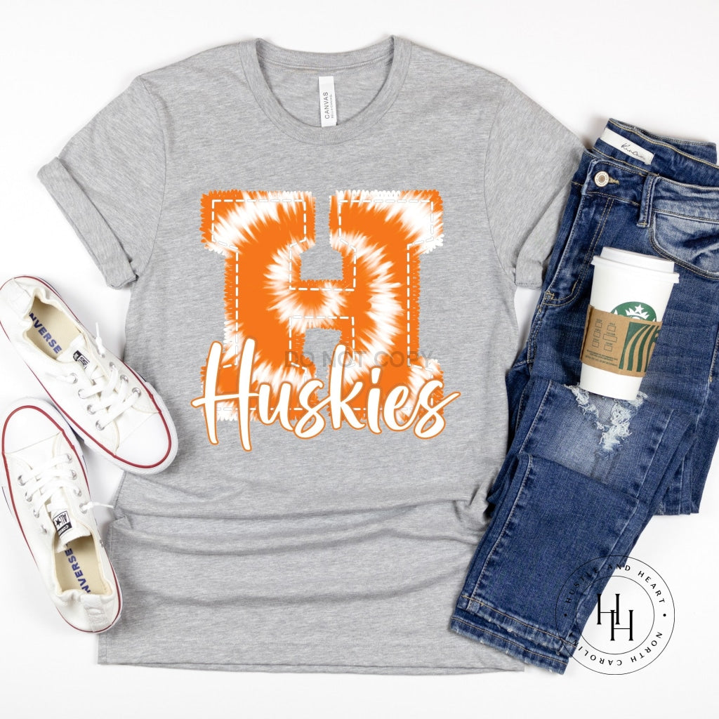 Huskies Orange/white Faux Embroidery Graphic Tee Shirt