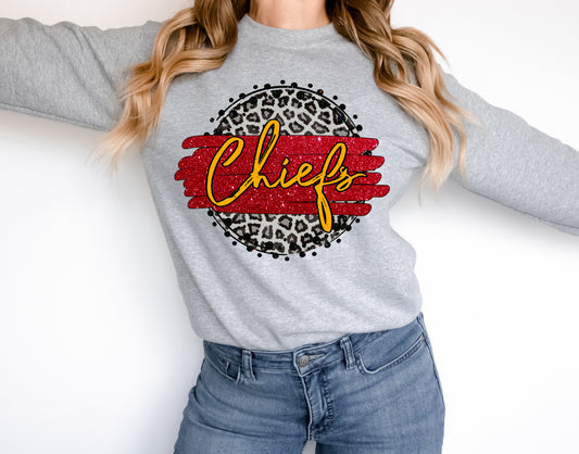 Chiefs Red/Yellow Leopard Circle Graphic Tee