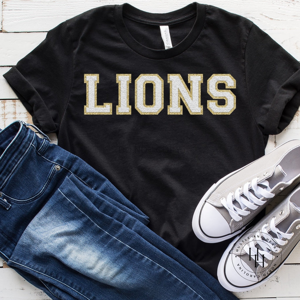Lions White/gold Faux Chenille Letters Graphic Tee