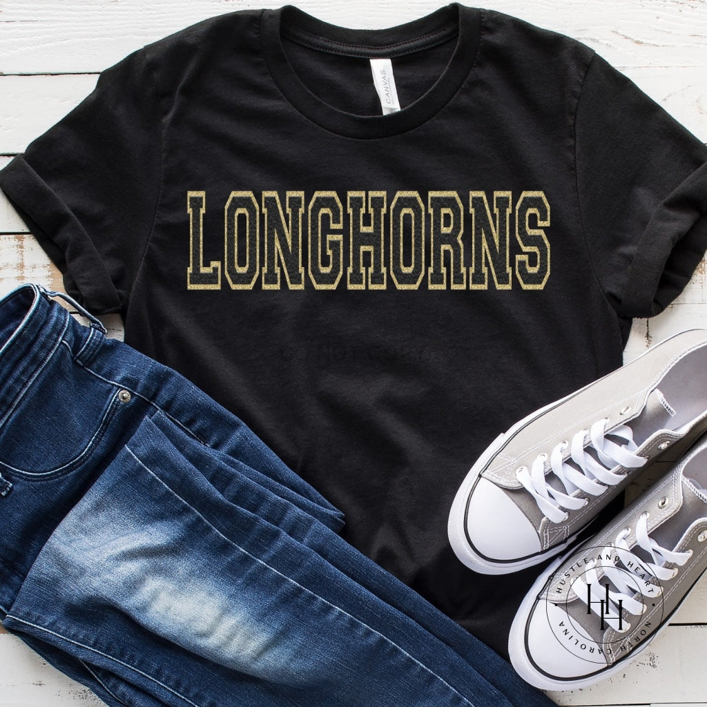 Longhorns Black/gold Faux Chenille Letters Graphic Tee