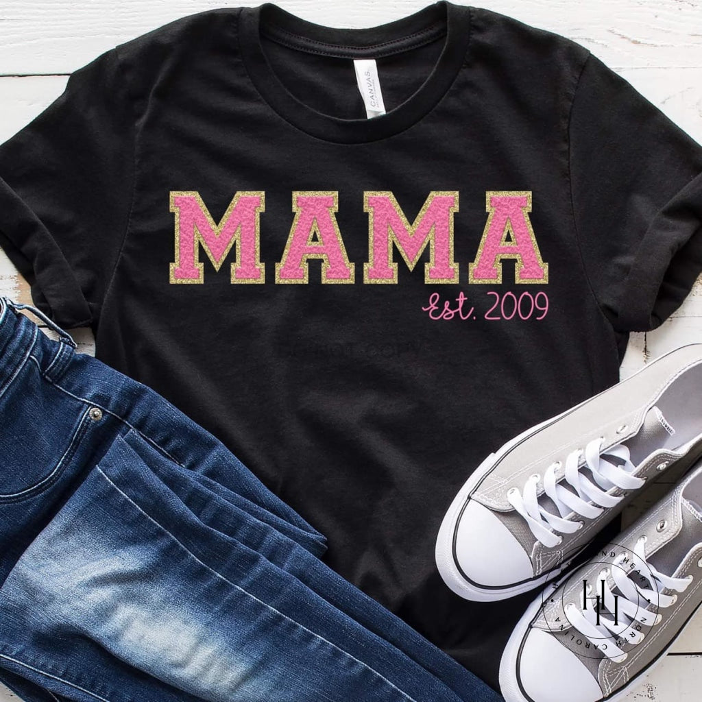 Mama Est Pink Faux Chenille Graphic Tee Shirt