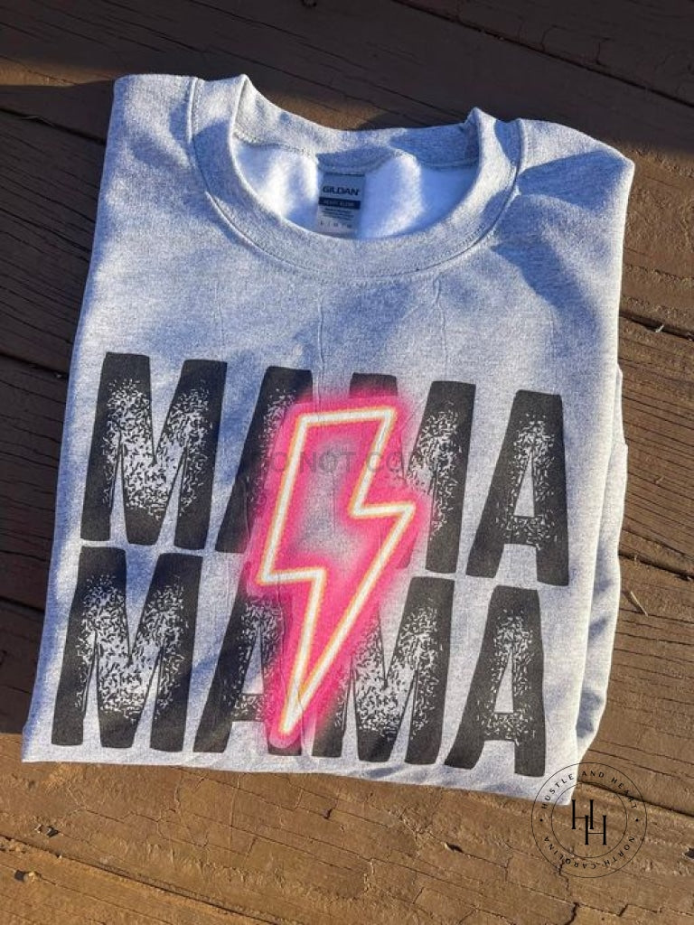 Mama Neon Pink Lightning Bolt Graphic Tee