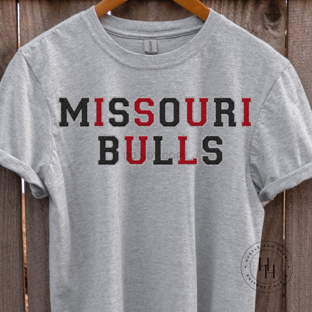 Missouri Bulls Black/red Faux Chenille Letters Graphic Tee Dtg