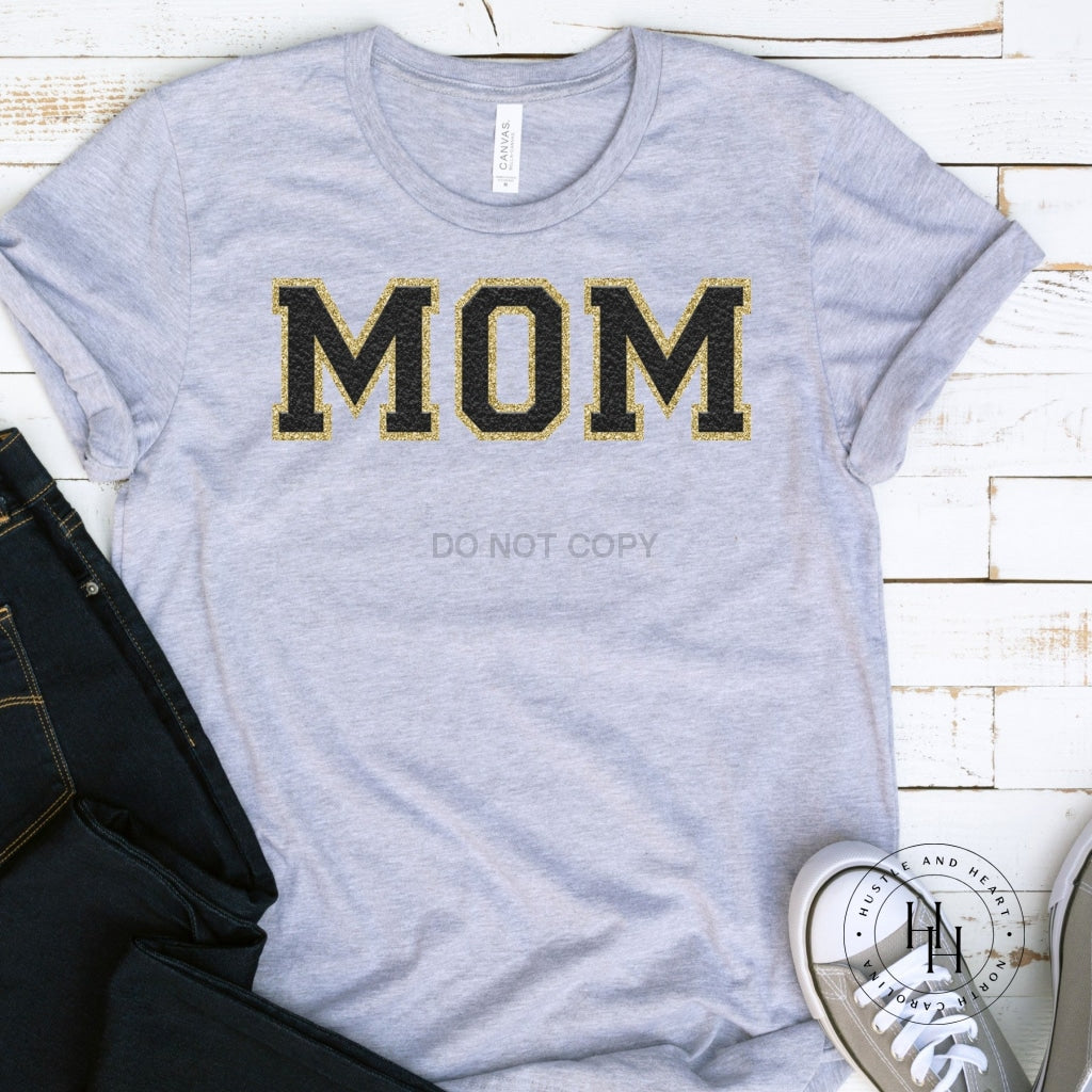 Mom Black/gold Faux Chenille Letters Graphic Tee