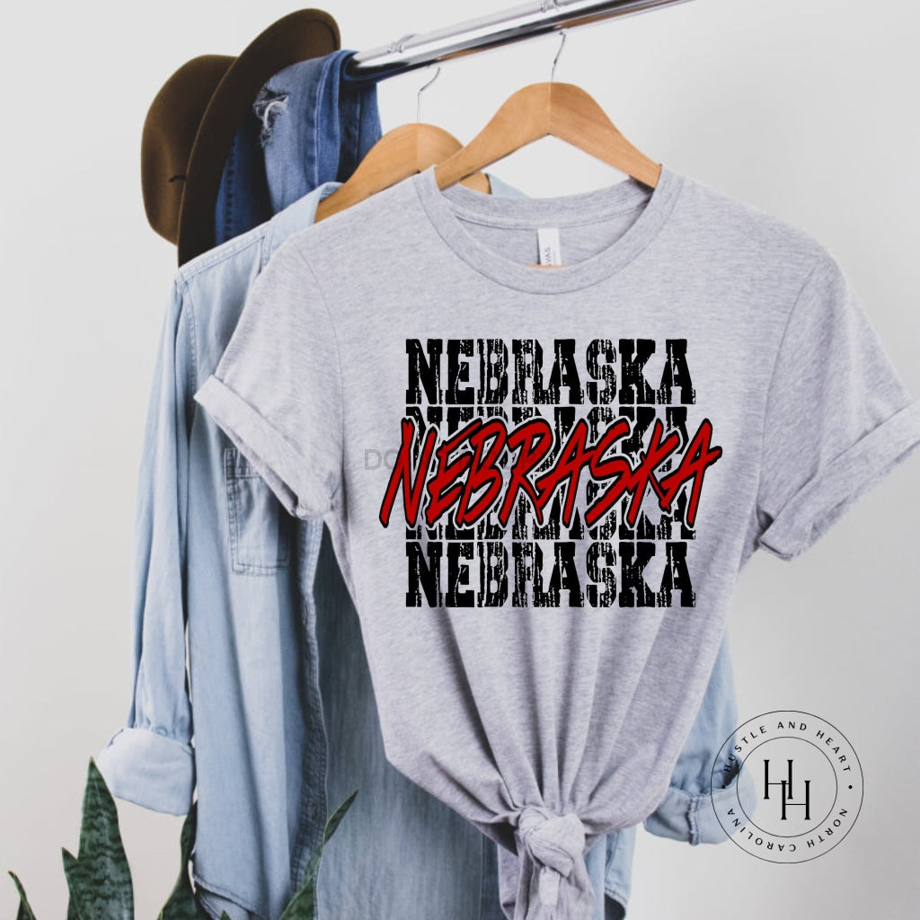 Nebraska Red Stacked Mascot Graphic Tee Dtg