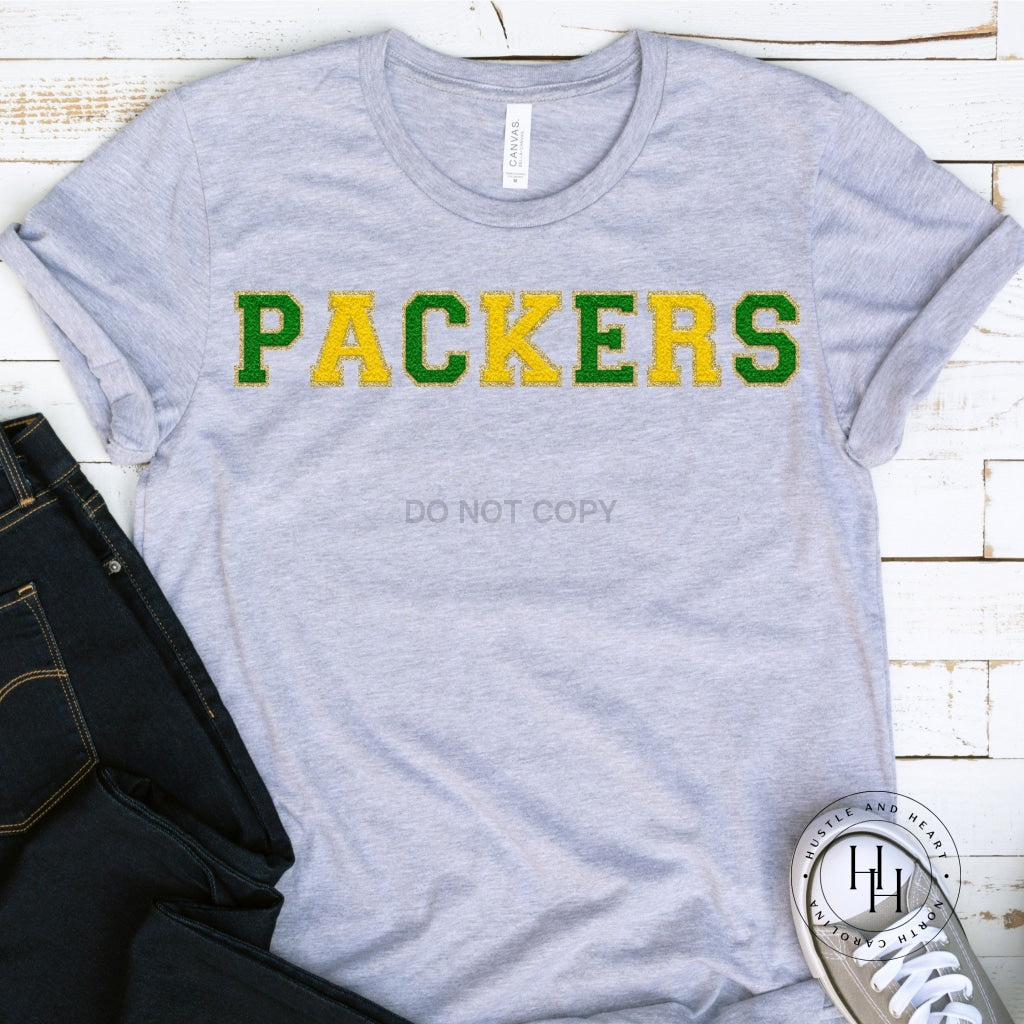 Packers Green/yellow/gold Faux Chenille Letters Graphic Tee