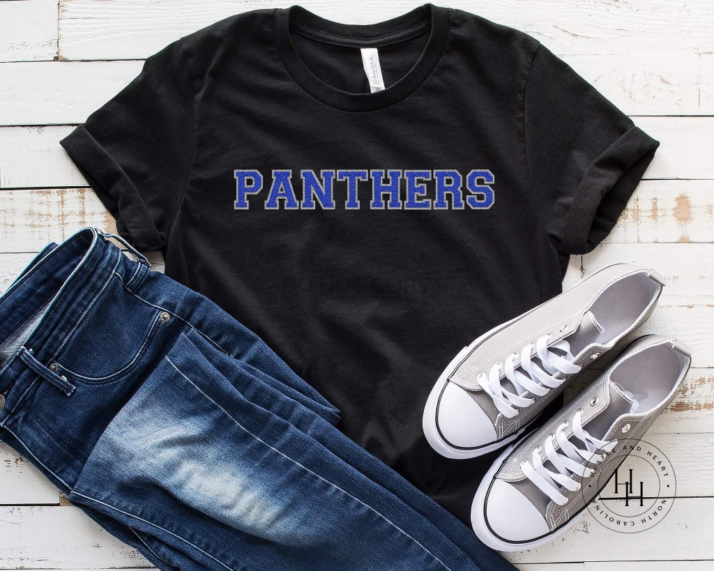 Panthers Blue Faux Chenille Letters Graphic Tee