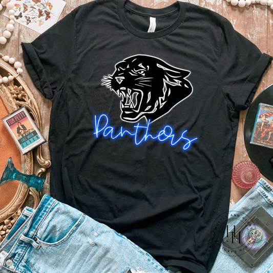 Panthers Blue Neon Mascot Dtg Tee