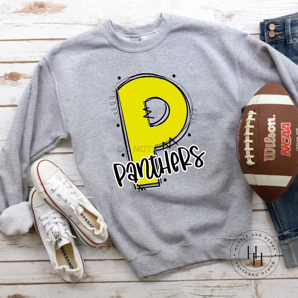 Panthers Yellow Varsity Doodle Graphic Tee Unisex Tee