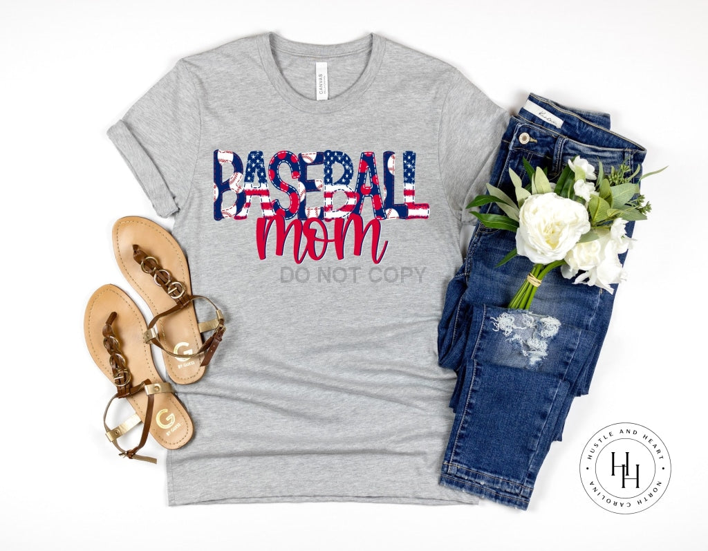 Patriotic Baseball Mom Doodle Graphic Tee Youth Large Dtg