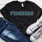 Pioneers Saphire Blue/gold Faux Chenille Letters Graphic Tee