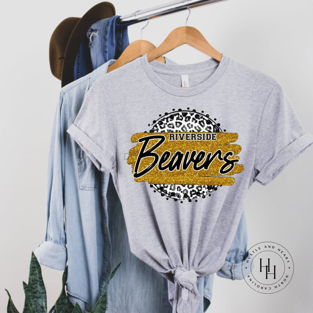Riverside Beavers Grey Leopard Graphic Tee Shirt