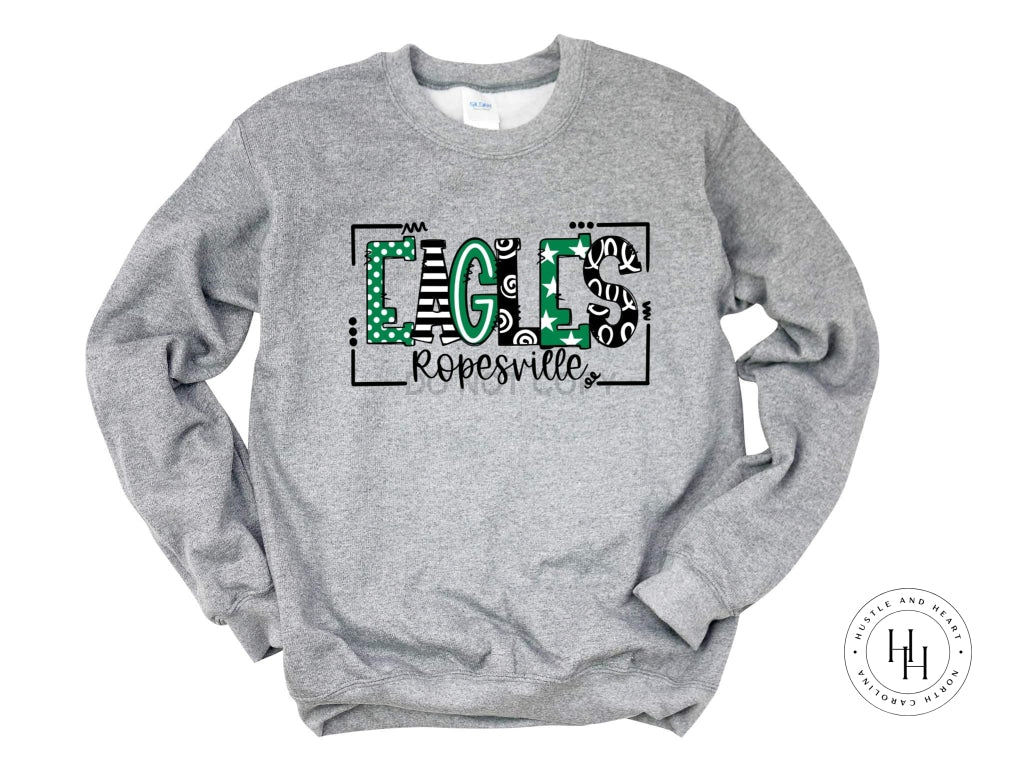 Ropesville Eagles Green/white/black Doodle Graphic Tee Unisex