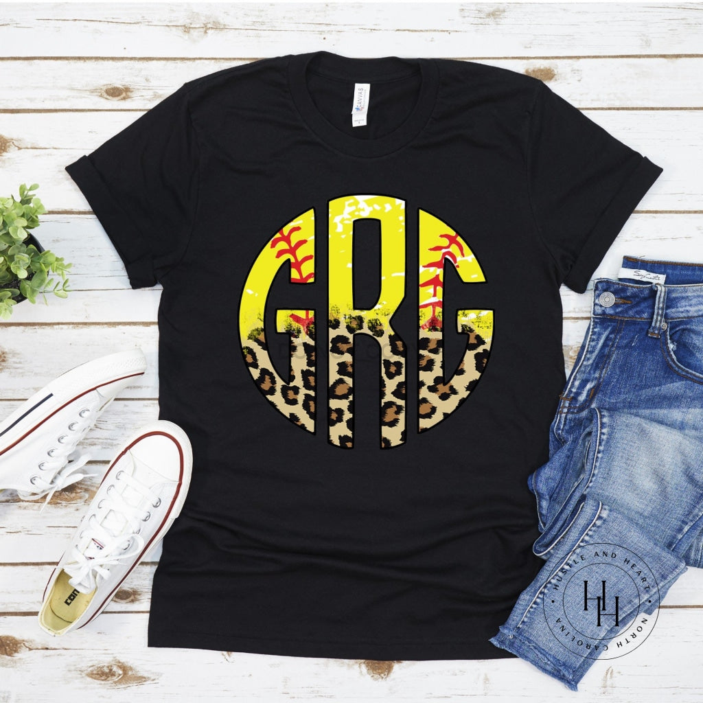 Softball Leopard Monogram Graphic Tee Shirt