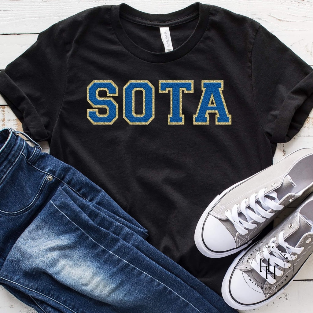 Sota Sapphire/gold Faux Chenille Letters Graphic Tee