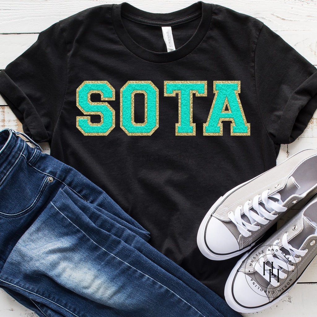 Sota Tur/gold Faux Chenille Letters Graphic Tee