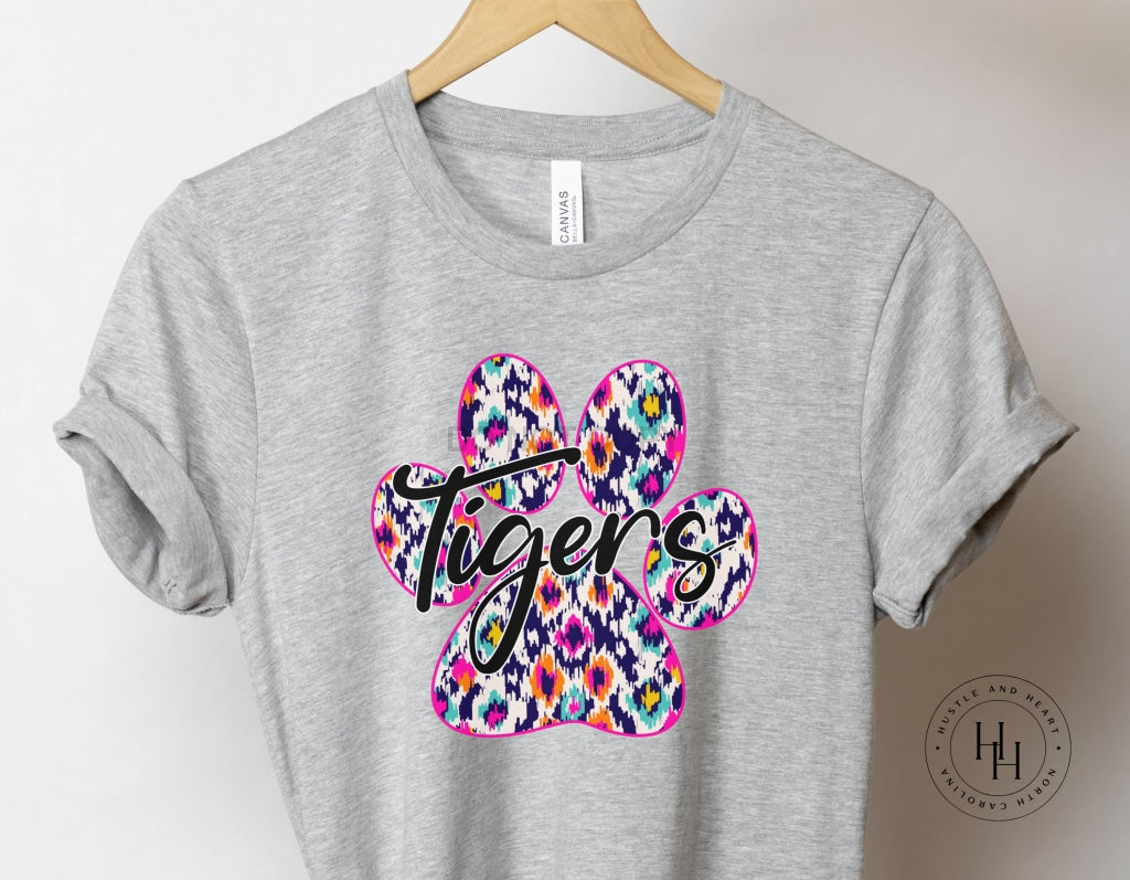 Tigers Aztec Paw Print Graphic Unisex Tee Shirt