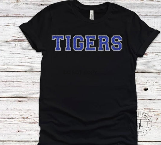Tigers Royal Blue Faux Chenille Letters Graphic Tee Dtg