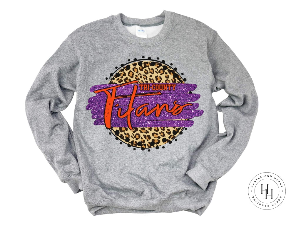 Tri-County Titans Purple And Orange Tan Leopard Graphic Tee Shirt