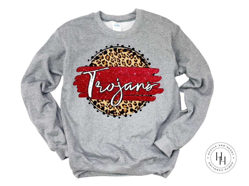 Trojans Red/white With Black Outline Graphic Tee Tan Leopard Graphic Tee Shirt