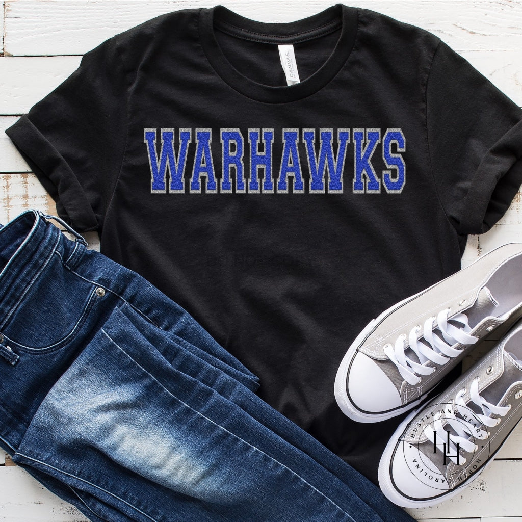 Warhawks Blue Faux Chenille Letters Graphic Tee