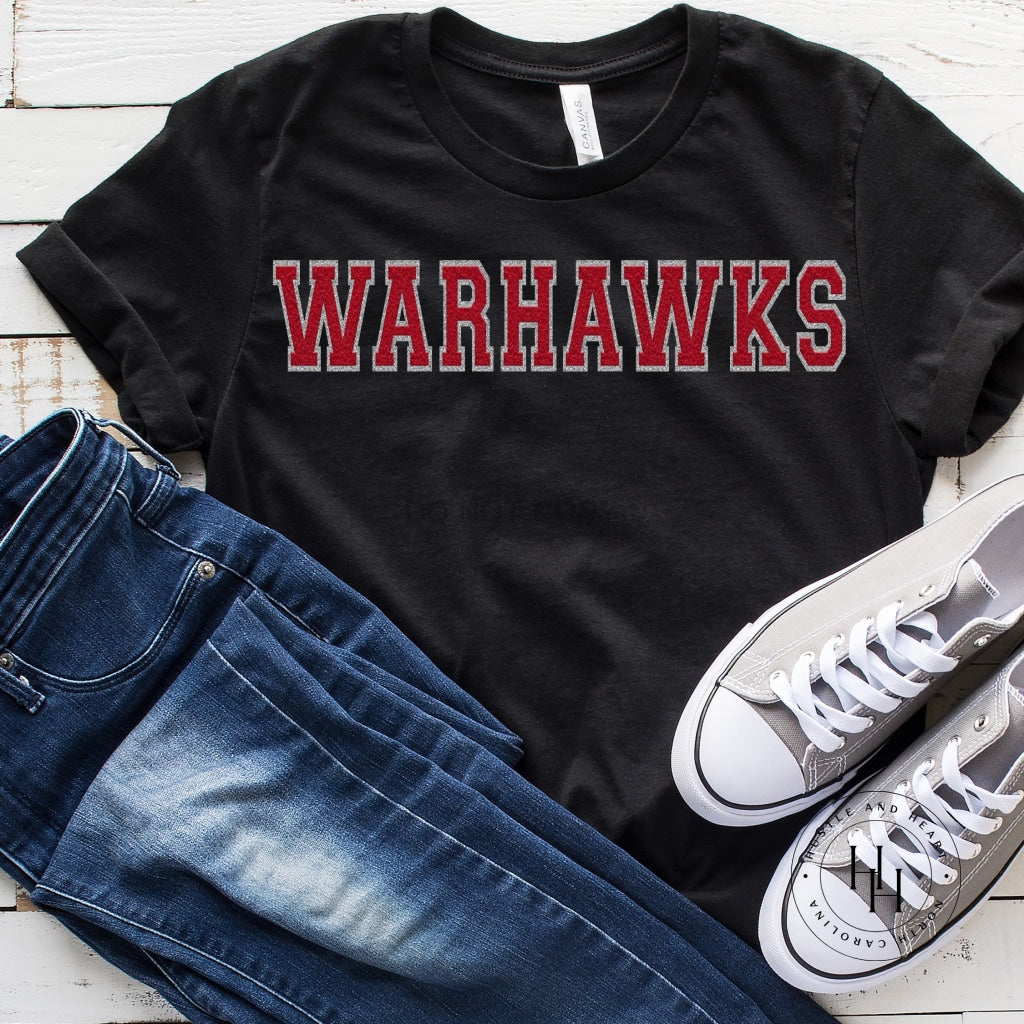 Warhawks Red/silver Faux Chenille Letters Graphic Tee