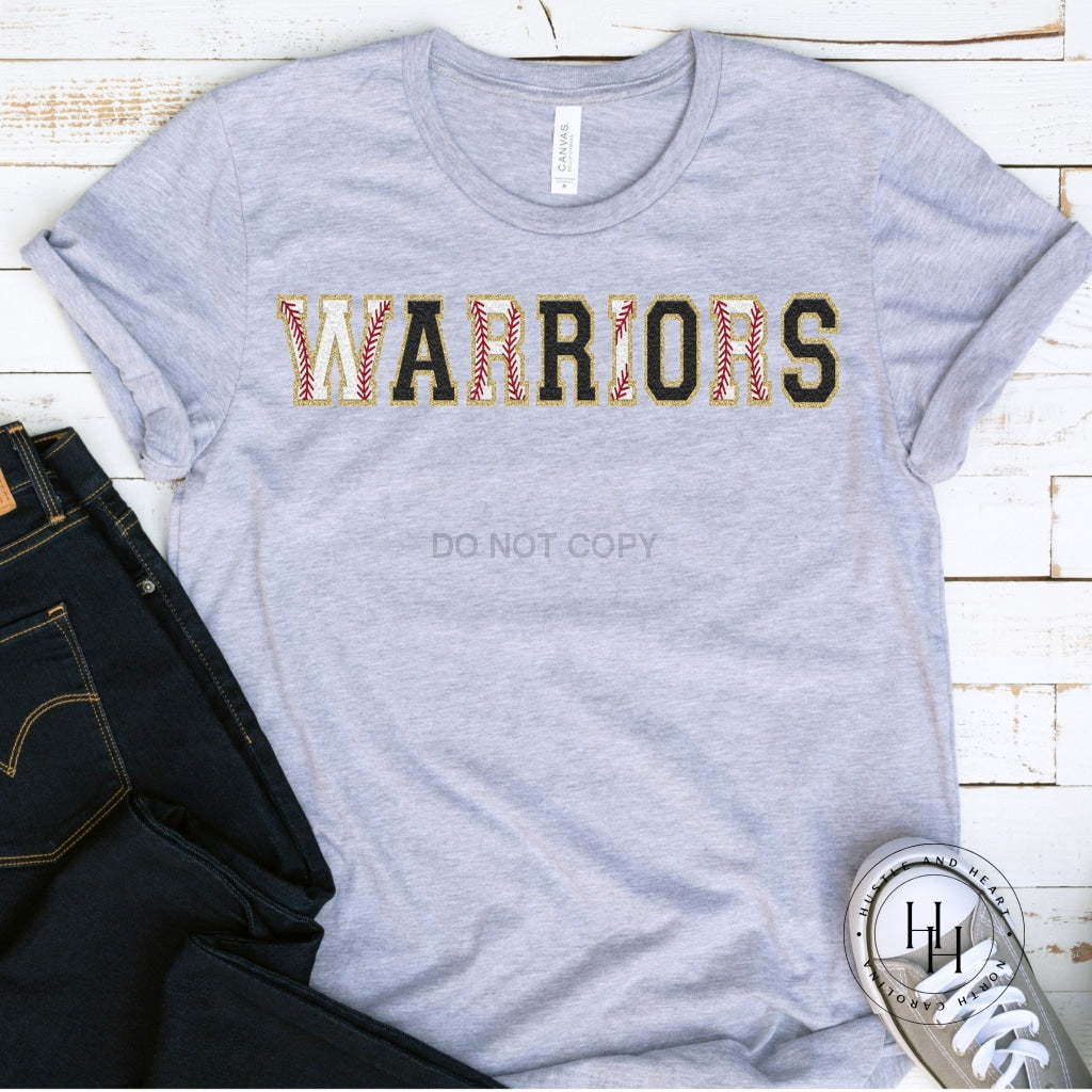 Warriors Baseball/black Faux Chenille Letters Graphic Tee